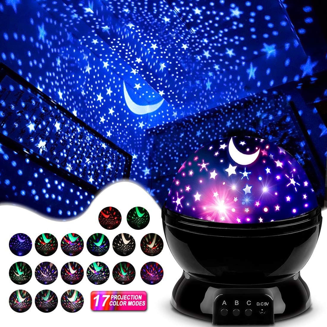 Star Projector Night Lights for Kids, Birthday Gifts for 1-4-6-14 Year Old Girl Boy Kids Bedroom, Glow in The Dark Stars Moon for Child Asleep Peacefully