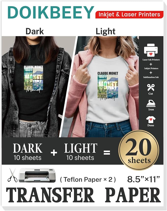 Heat Transfer Paper 20 Sheets, 8.5" X 11" Mixed Iron On Transfer Paper |