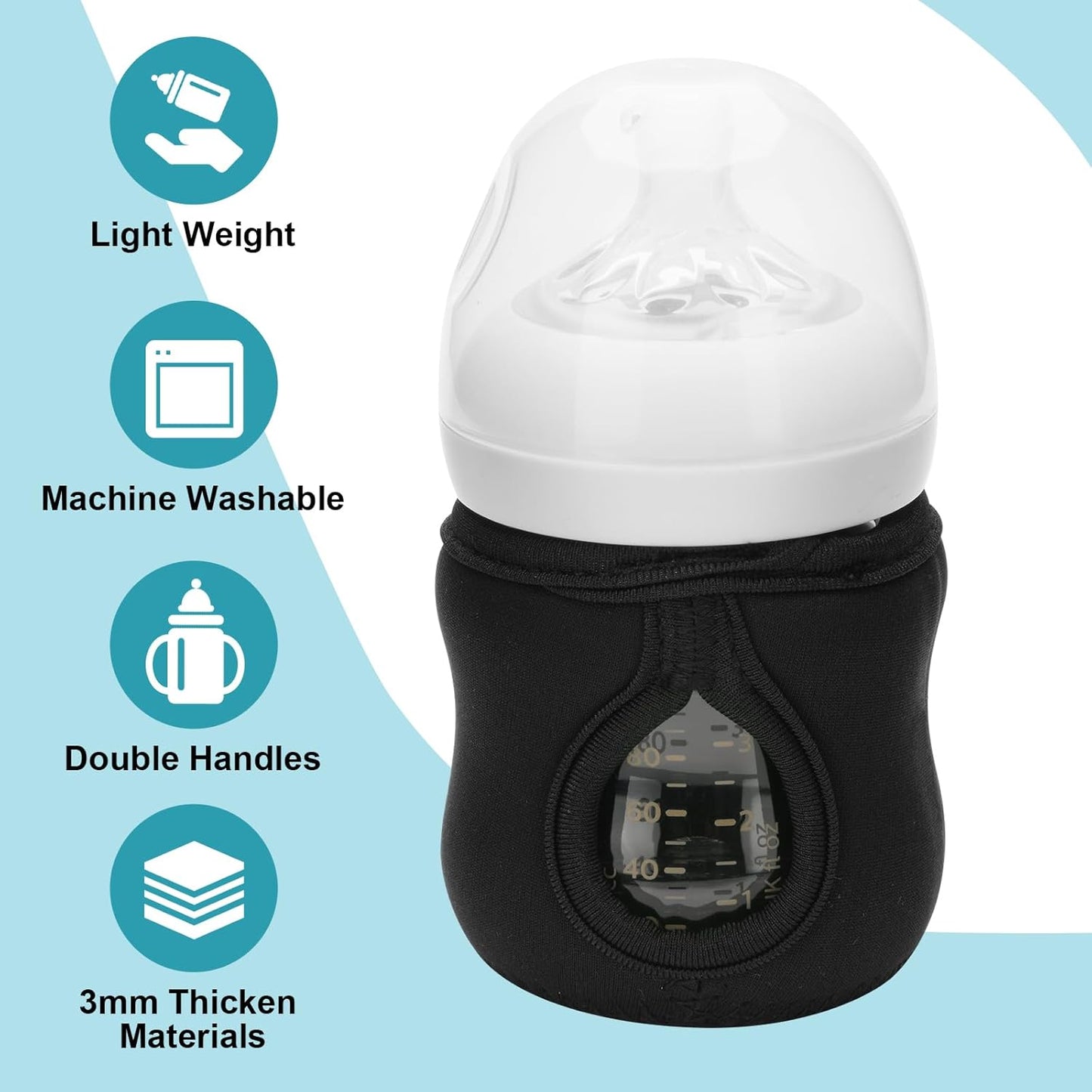 Beautyflier 4oz Glass Baby Bottle Sleeve Covers, Reusable Insulator, Heat/Cold Retention Neoprene Holder for Philips Avent (Black, 2PCS)