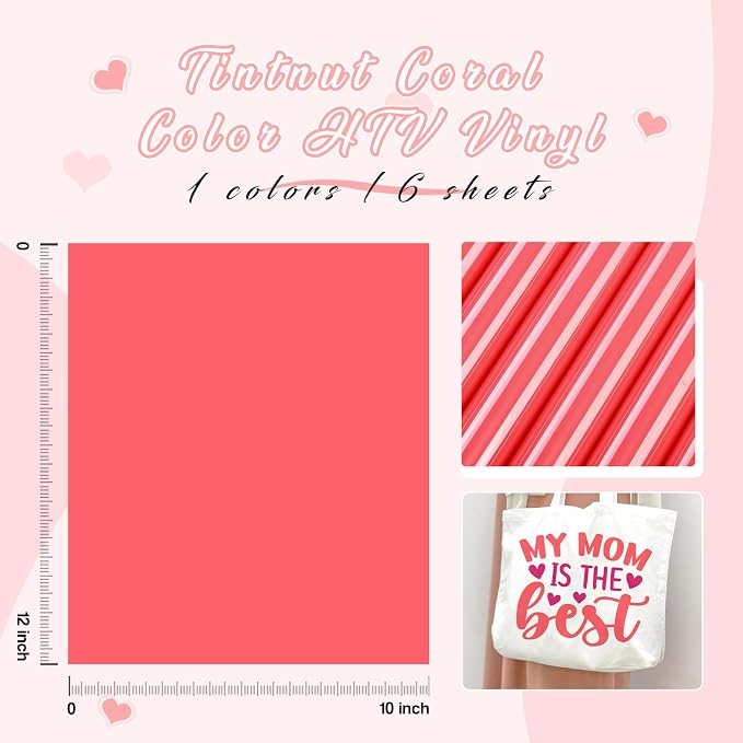 Tintnut Pastel Coral Heat Transfer Vinyl, easy cut & weed, stretch washable
