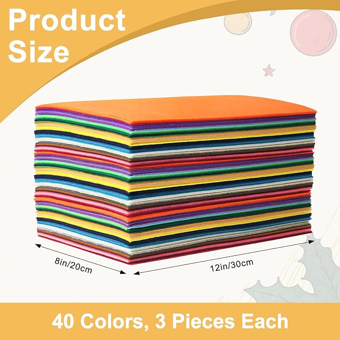 120 PCS, 1mm Stiff Felt Fabric Sheets