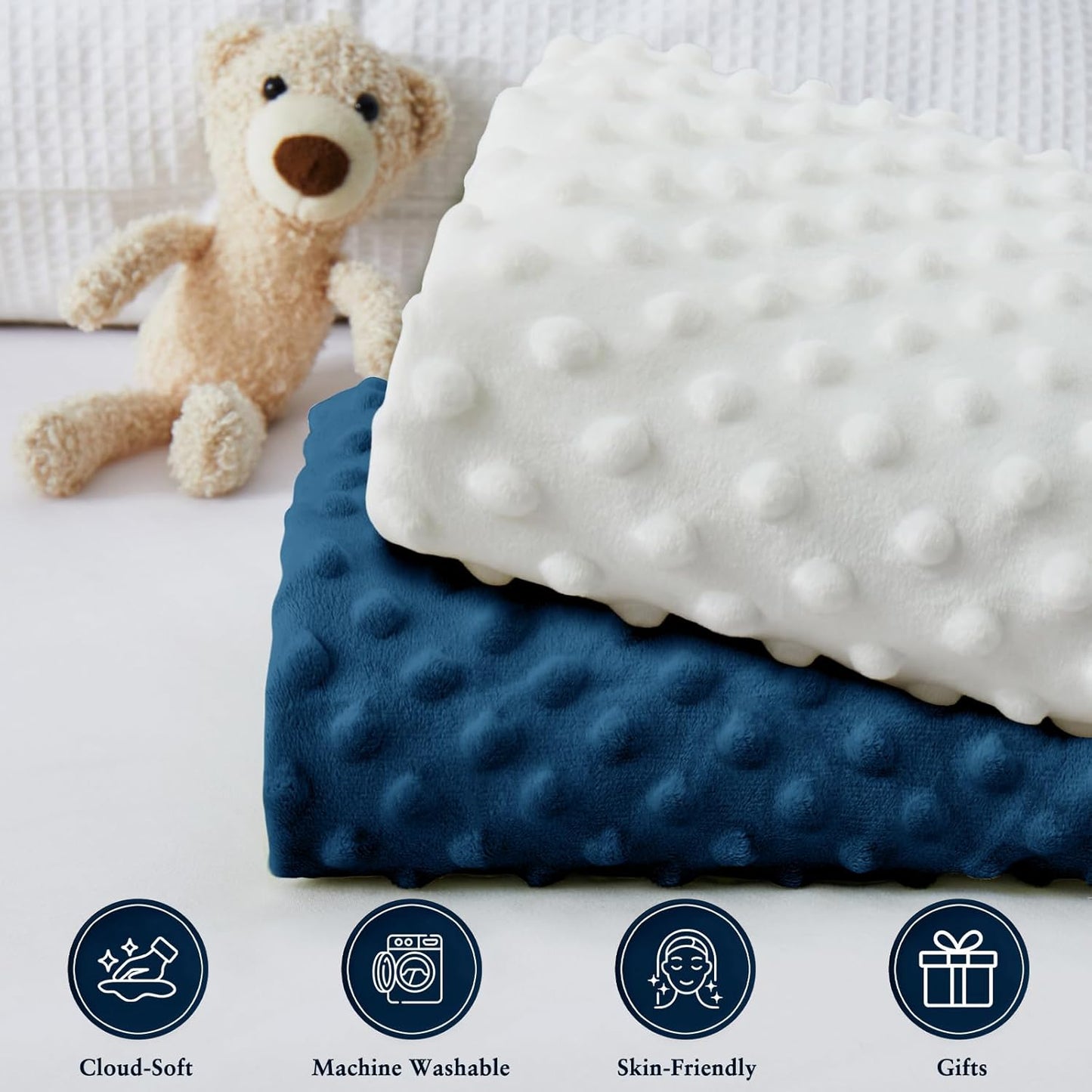 Homiest 2 Pack Changing Pad Cover, White + Light Navy Blue Changing Table Sheets, Ultra Soft Fleece Minky Dot Fabric, Breathable Comfortable Diaper Pad Cover for Girls and Boys, Machine Washable