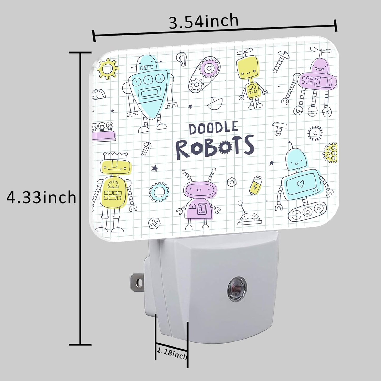 Doodle Cute Robots Night Light for Kids Girls Boys, Funny Robots LED Night Light Plug into Wall with Dusk to Dawn Sensor for Bedroom, Hallway, Kitchen, Bathroom, Stairs Decor