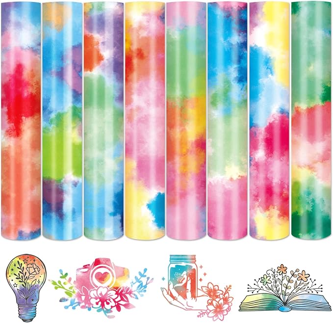 Tintnut Rainbow Tie Dye Heat Transfer Vinyl, easy cut & weed, stretch washable
