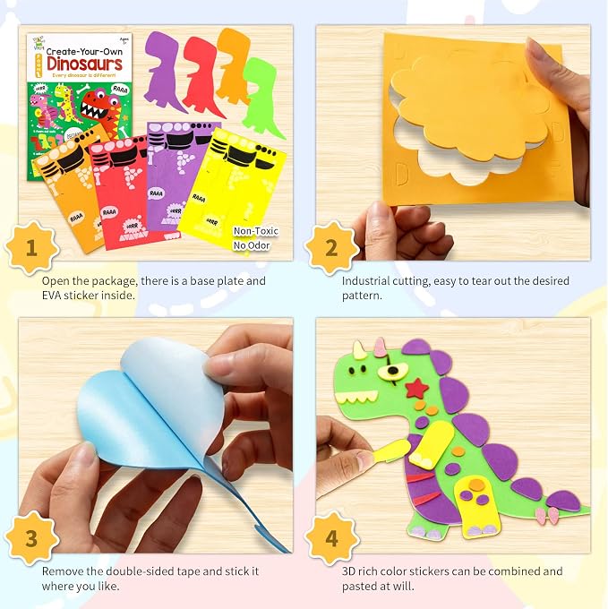 VKPI 4 Pieces EVA Foam Art Crafts Gift Kit, Creative Make Your Own Dinosaurs