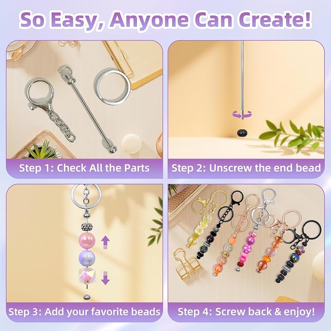 28 Pcs Beadable Keychain Bars