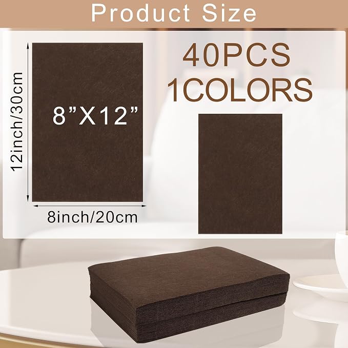 40 Pcs Stiff Felt Fabric Sheet for Crafts, 1mm Thick and 8”x12”Brown Felt