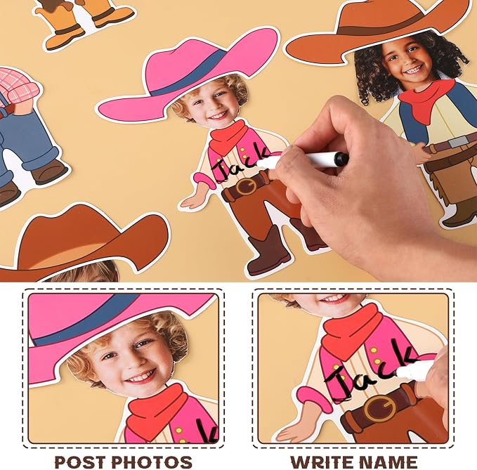 48Pcs Western Cowboy Hat Cutouts Bulletin Board Decorations Pink Cowgirl Paper