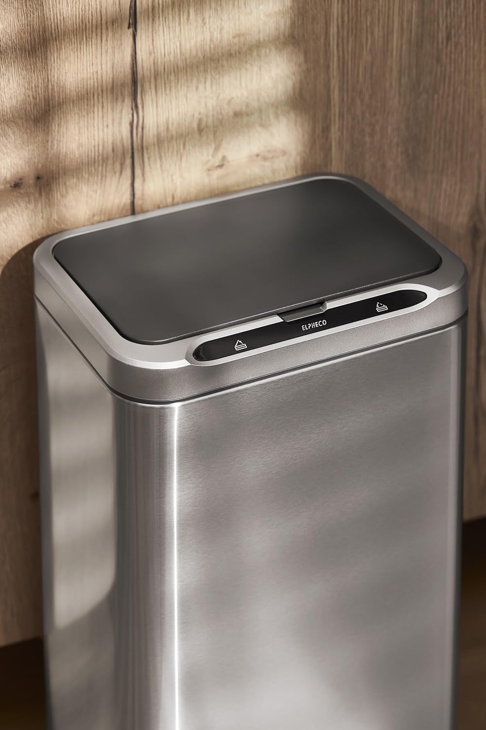 ELPHECO Stainless Steel Office Trash Can 6.6 Gallon Motion Sensor Garbage Bin Rectangular Automatic Touch Free Waste Bin for Hotel and Living Room