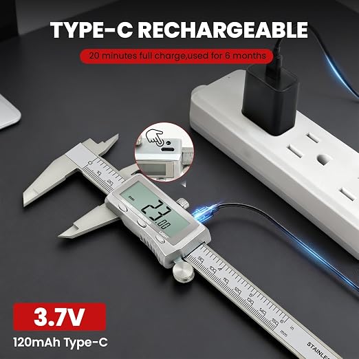 Digital Caliper 6 Inch, Rechargeable Calipers
