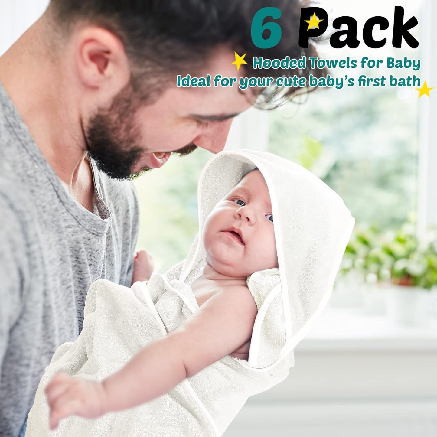 Chumia 6 Pack Baby Bath Towel Coral Fleece Soft Absorbent Newborn Hooded Towel for Kid 30 x 30 Inch Toddler Bath Blanket for Babies Infant Shower Gift(White)
