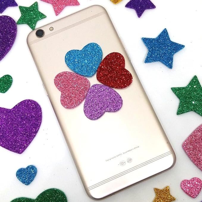 260 Pieces Colorful Glitter Foam Stickers Self Adhesive Stars Mini Heart Shapes