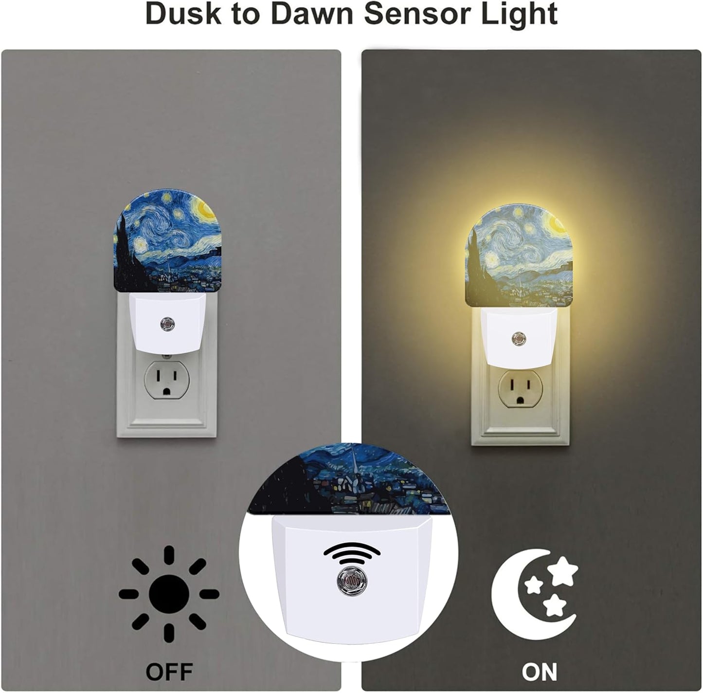 Starry Night Night Light Plug into Wall, Impressionist Oil Painting Dusk to Dawn Night Light Plug in,0.5w Energy Saving Sleep Friendly NightLight for Kids Boys Girls Home Decor