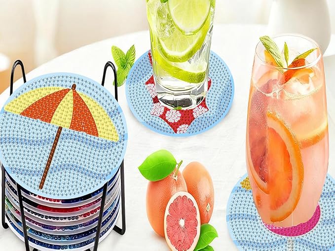 Benjenes 8PCS Summer Diamond Art Coasters Kit