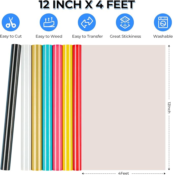 HTVRONT Heat Transfer Vinyl Roll -12" x 4FT Red HTV Vinyl