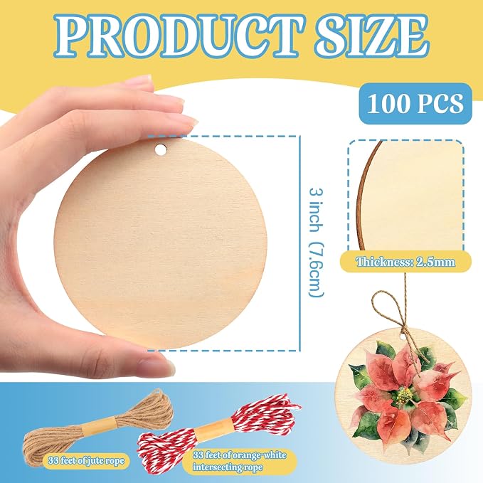 FSWCCK 100 PCS 3 Inch Wood Circles