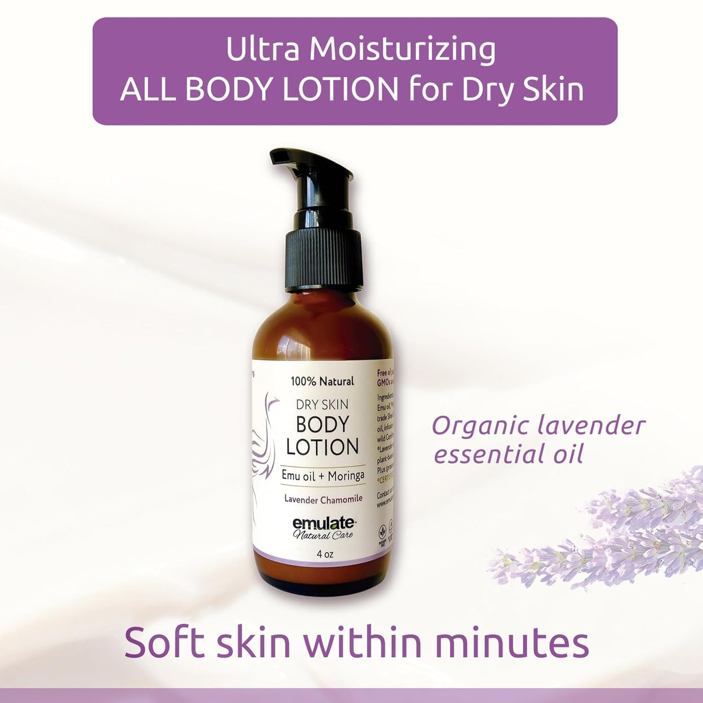 BODY LOTION for Dry & Sensitive Skin. Available in Unscented OR Lavender Chamomile 4 oz (Lavender Chamomile)