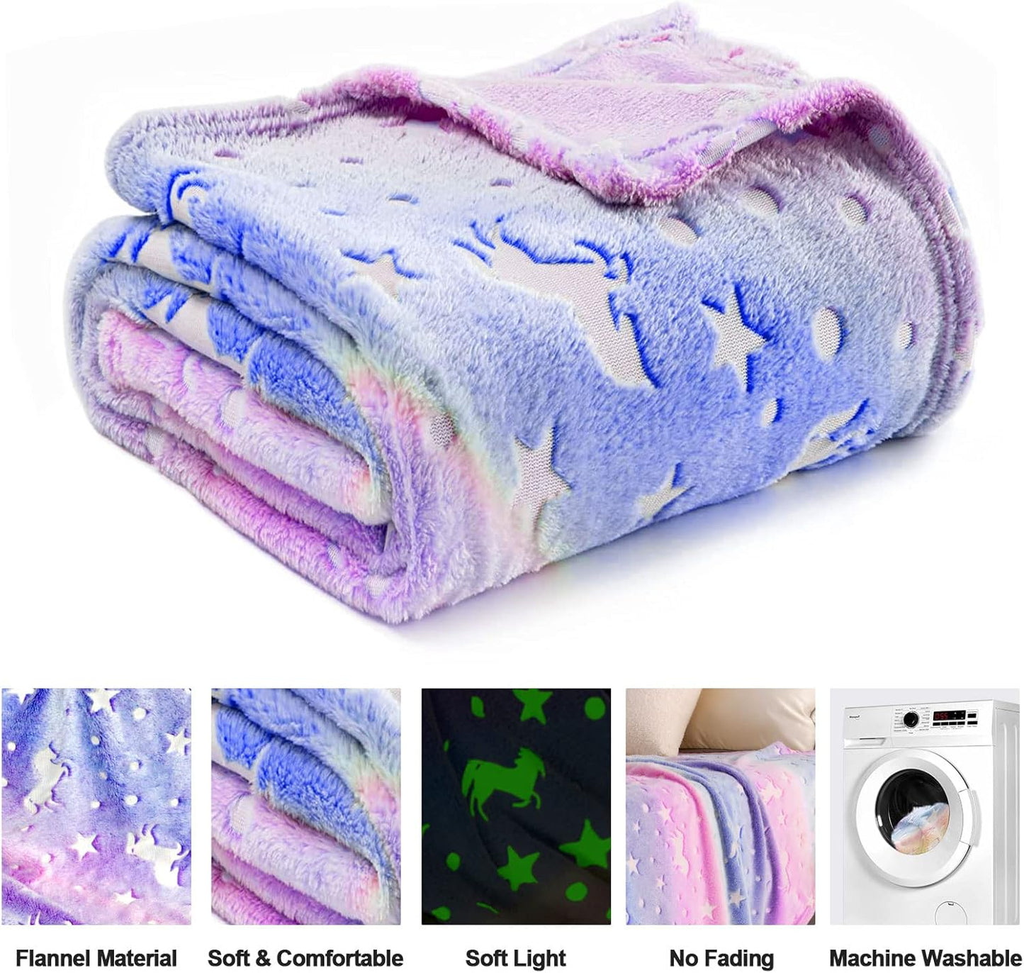 Unicorn Glow in The Dark Blankets for Kids, Soft Fleece Blankets for Girls/Toddler, Unicorns Gifts for Girls Age 3-12 50"x 60"
