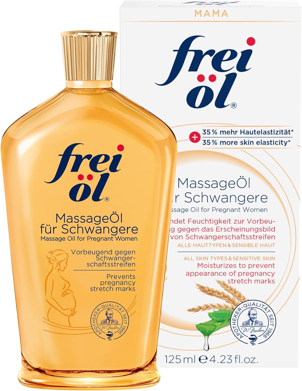 Massage Body Oil for Pregnant Woman – Maternity Skincare Oil, Skin Elasticity Increase by 35% – Prevents Stretch Marks, Safe to use for mom & Baby – Vegan, 125 ml / 4.23 Fl Oz