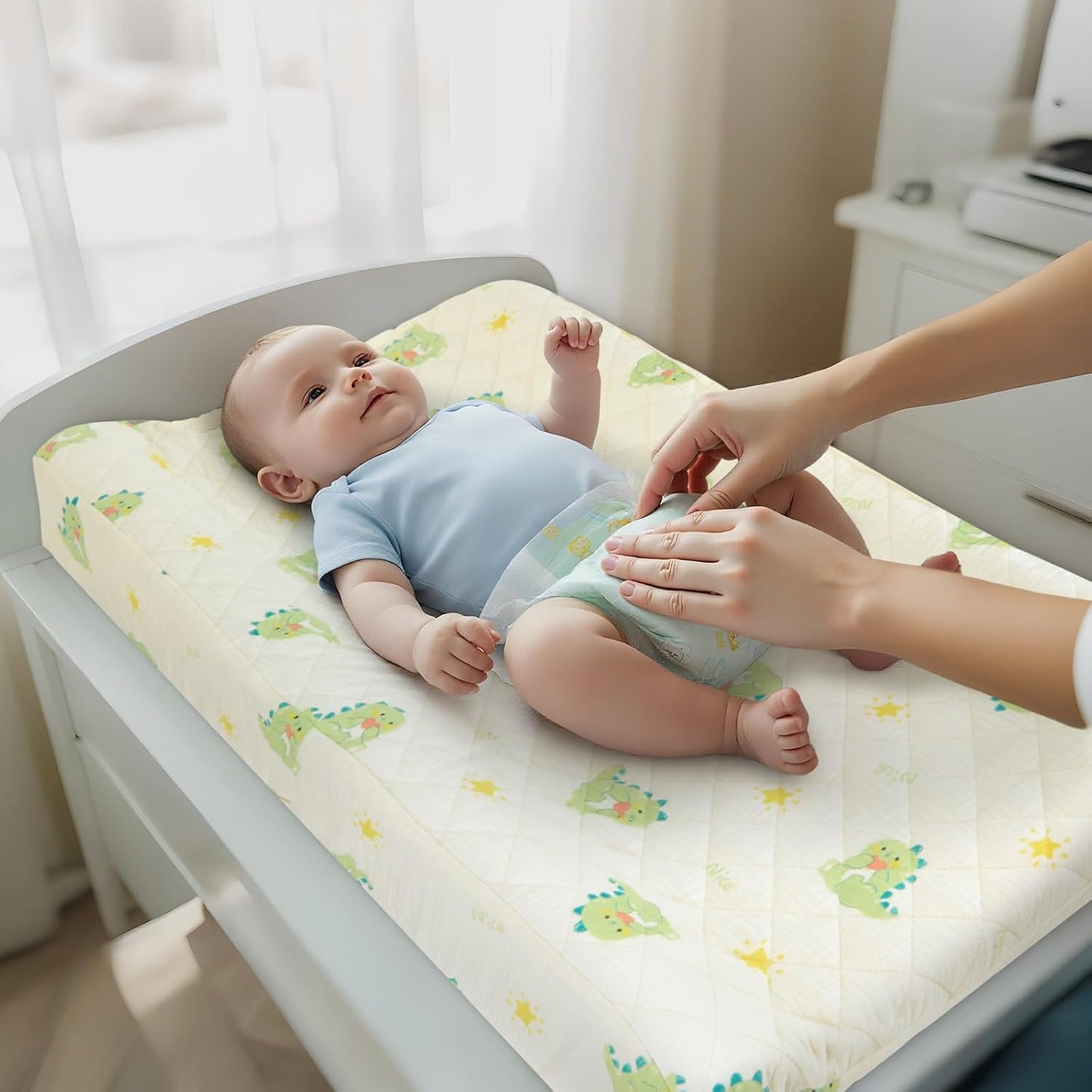 Unicorn Castle Waterproof Changing Pad Cover Muslin Changing Table Pad Cover 2 Pack Quilting for 32"x16" Baby Changing Pad Sheets Girls Boys,Green Dinosaur