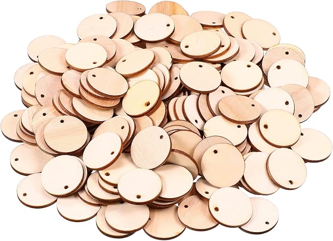 200 Pieces Unfinished Blank Wood Circle Pendants Round Disc Circle Wood Pieces