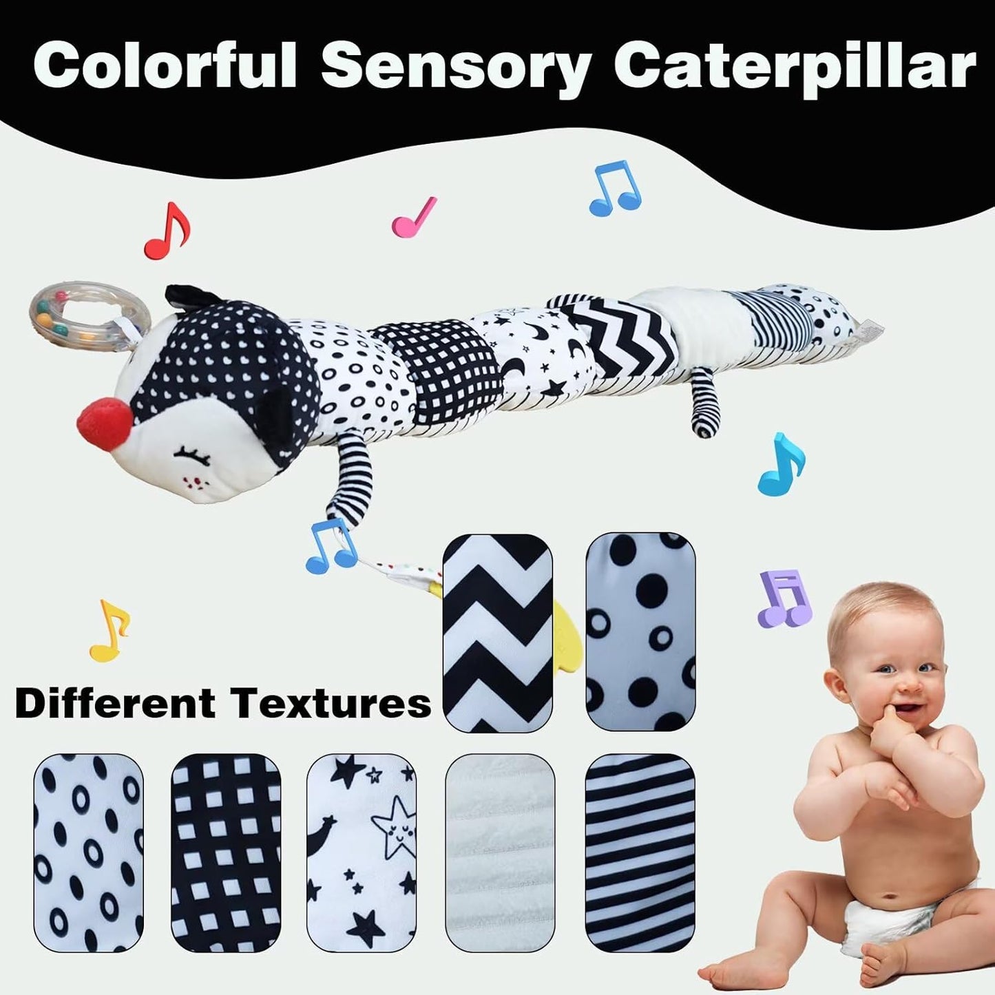 Pau1Hami1ton Baby Toys 3-6-12 Months Musical Plush Caterpillar Toy,Newborn Toys with Crinkle and Rattles,Baby Sensory Toys,Newborn Boy Girl Gifts.