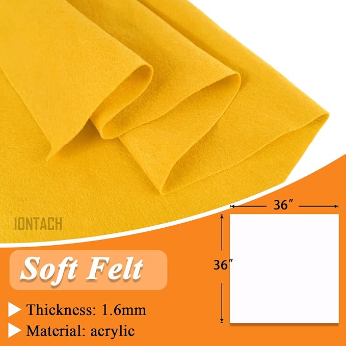 IONTACH 36" X 36" Gold Yellow Soft Felt Fabric 1.6mm Thick | Felt Sheets