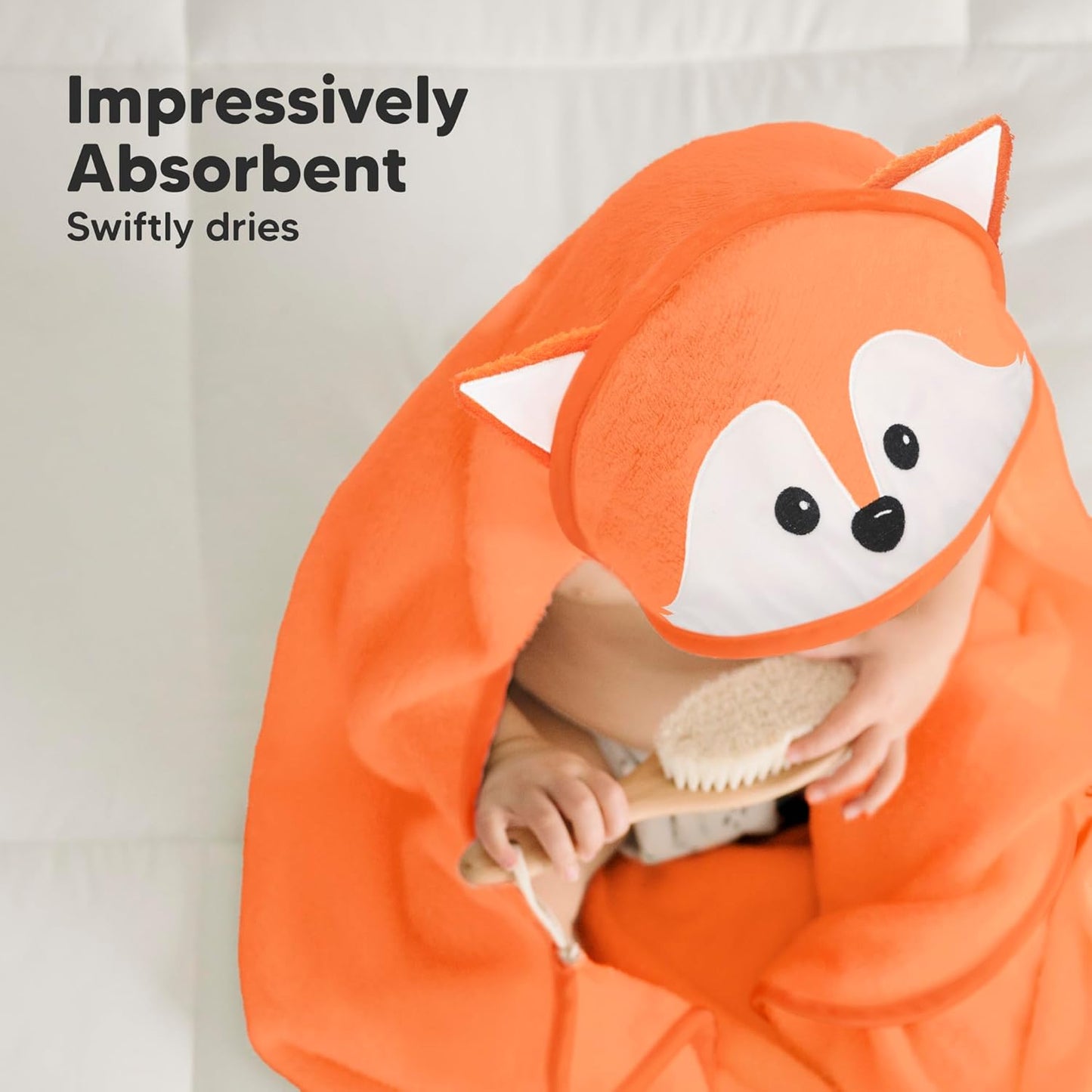 KeaBabies Hooded Baby Towel for Newborn - Viscose Derived from Bamboo Large Baby Bath Towels with Hood for Boys, Girls, Toddler, Extra Absorbent & Soft Newborn Bath Essentials (Fox, Petite)