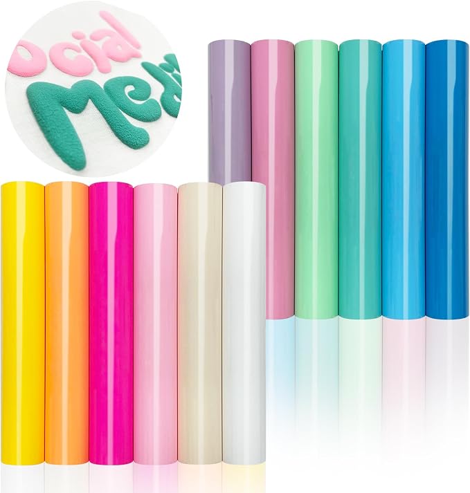 12Pcs DUEUIOE Puff Vinyl Heat Transfer 12x10Inch, Puff Vinyl Heat Transfer