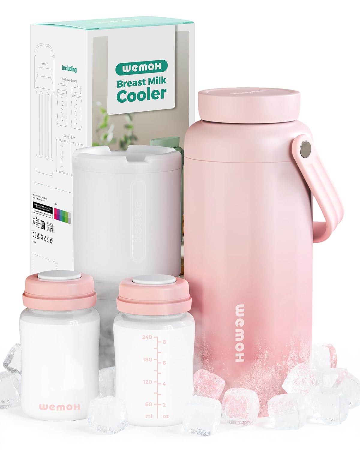 Breast Milk Cooler Bottle-24H Double-Layer Cooling, TSA Approved, 2 Leakproof Bottles & Ice Packs, (Non-Toxic BPA) for Travel, Work, Night Pumping, Gift for New Moms (Pink)