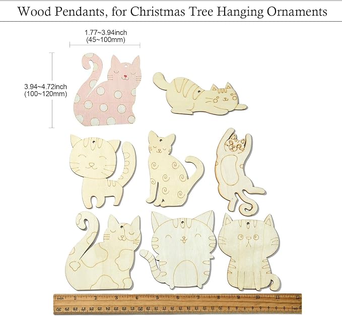 40 pcs Mixed Styles Lovely Cat Theme Unfinished Wood Cutout Charms Kitten Pet