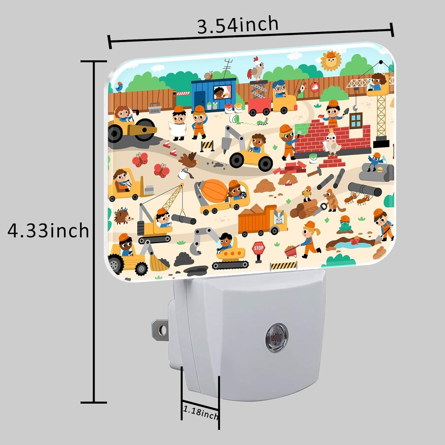 Cartoon Construction Site Scene Night Light for Kids Girls Boys, Funny Kid Builders LED Night Light Plug into Wall with Dusk to Dawn Sensor for Bedroom,Hallway,Kitchen,Bathroom,Stairs Decor
