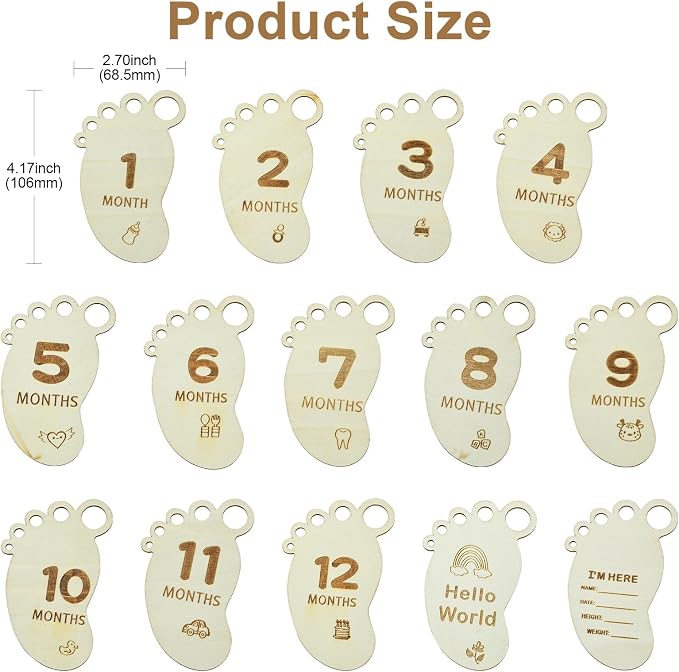 14 pcs Footprint Theme Unfinished Wooden Cutout Charms Baby Newborn Wood Cutouts