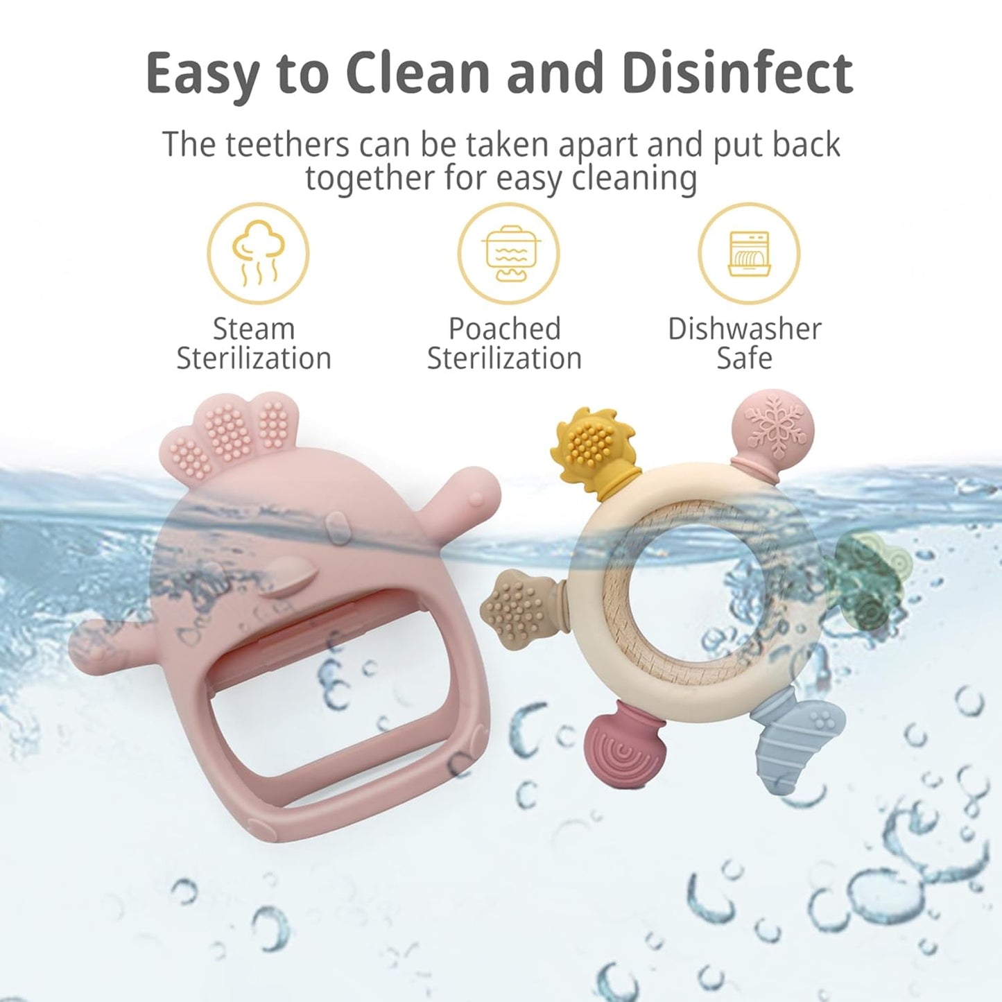 2 Pack Baby Teething Toys for 0-6 & 6-12 Months, Food Grade Silicone Teething Mitten No Drop Teether and Ring Teether, BPA Free, One-Piece, CPC Certified Baby Chew Toys for Sucking Needs