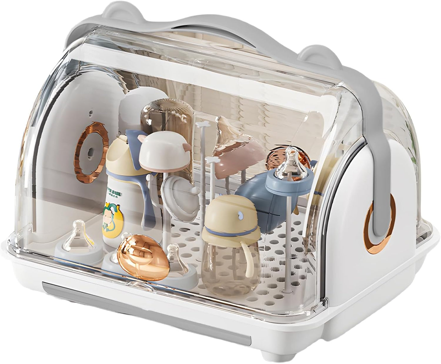 Baby Bottle Drying Rack Storage, Nursing Bottle Storage Box Organizer with Cover, Portable Kitchen Cabinet Organizer, Durable countertop Dryer (Grey)