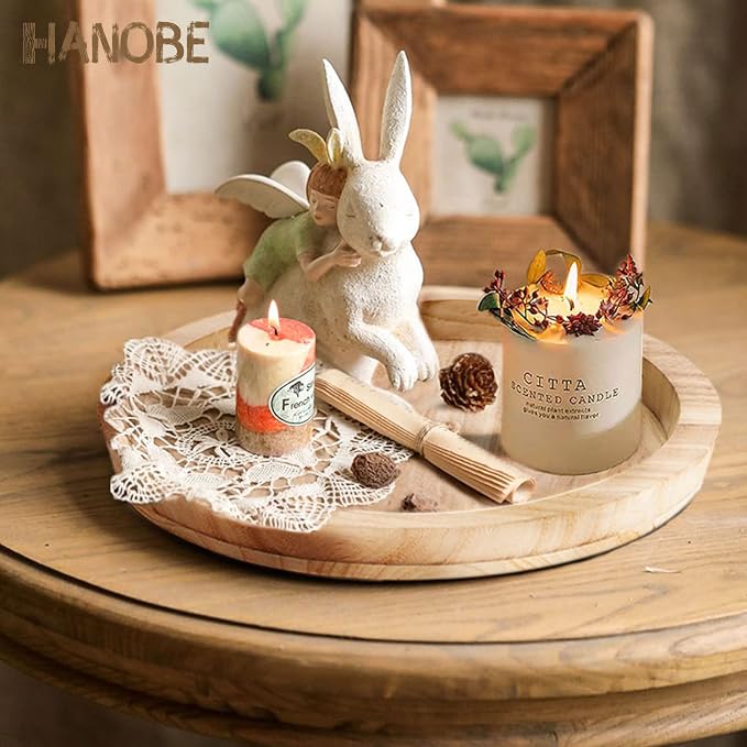 Hanobe Unfinished Round Wooden Craft Trays