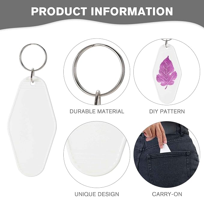 Yoption 20pcs Blank Motel Keychain Bulk