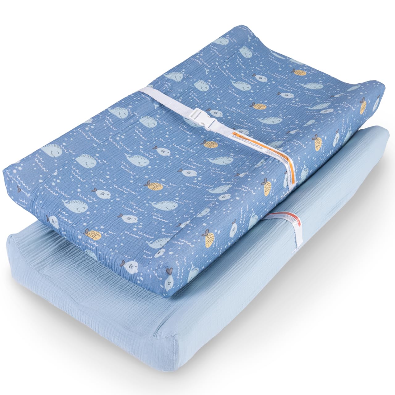 100% Muslin Changing Pad Cover Ultra Soft, Breathable, Secure Fit, Fade-Resistant Prints for Boys and Girls (Pack 2)