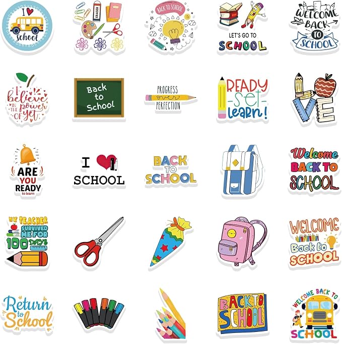50PCS Back to School Stickers, First Day of School Teacher Reward Party
