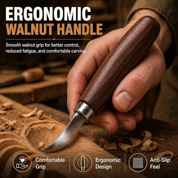 Deluxe Wood Carving Kit, High-Carbon Steel Knives, Safety Gloves, Woodworking