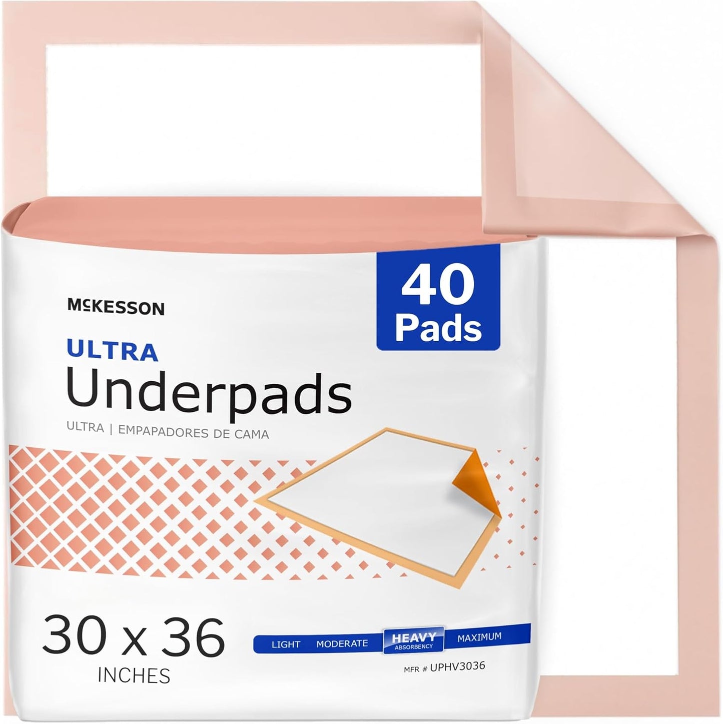 McKesson Underpads Disposable Bed Pads 30" x 36" [40 Count], Heavy Absorbency, Ultra Incontinence Chux Pads for Adults, Elderly, and Baby, Pee Pads