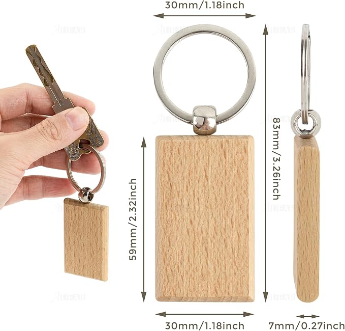 AUEAR, Blank Wooden Key Chain Wood Keychain Key Ring Key Tags Personalized EDC