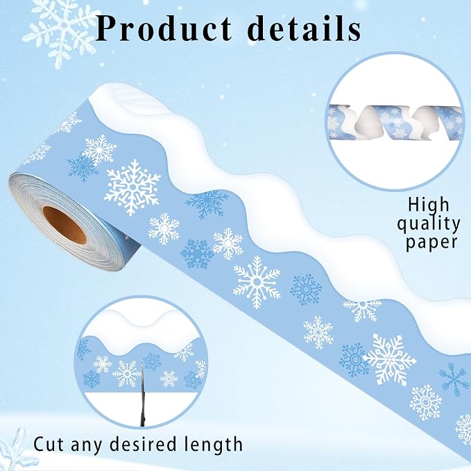 69 Feet Winter Snowflake Bulletin Board Borders, Scalloped Border Trim Holiday