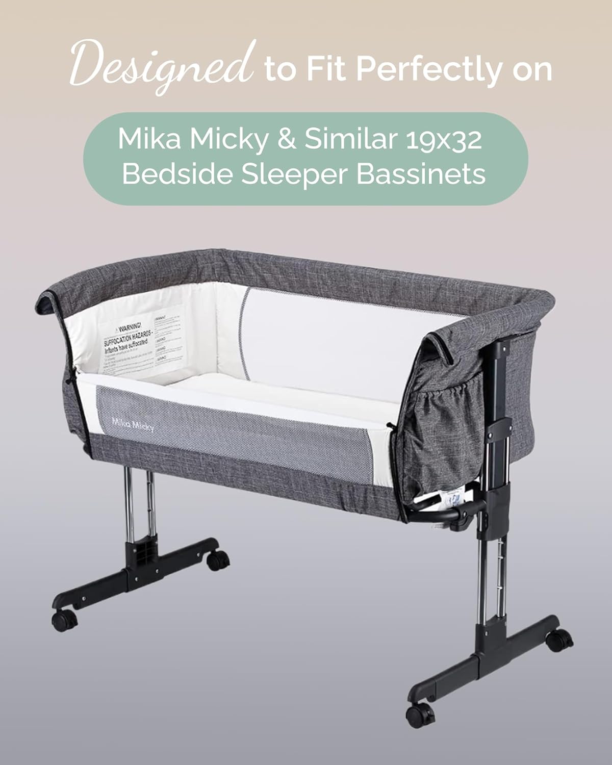 Bassinet Fitted Sheets Compatible with Mika Micky Bedside Sleeper Bassinet Mattress Pad - Buttery Soft, Silky Comfort, Premium Stretchy Jersey Knit Sheets - Navy + Grey + Cloud, 3 Pack
