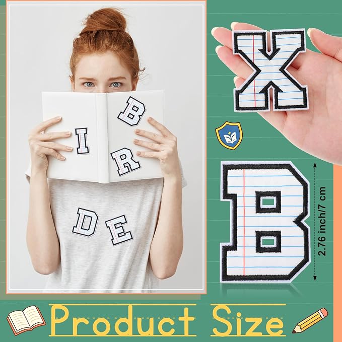 WILLBOND 52 Pcs Back to School Alphabet Patches Line Composition Self Adhesive