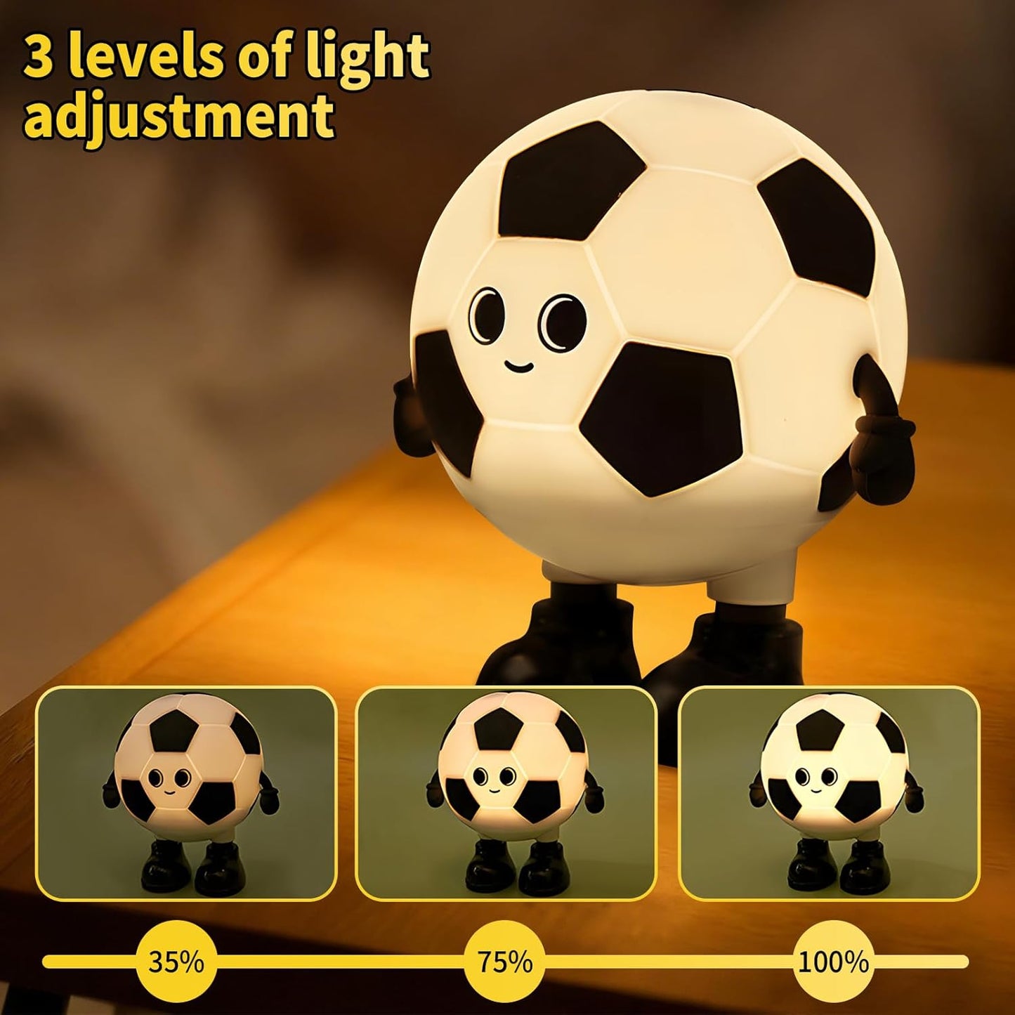 Cute Soccer Ball Fun Night Light - Dimmable RGB Touch Control Lamp, USB-C Rechargeable, Stress Relief Toy for Sports Fans, Home Decor and Gift