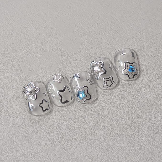 Star Nail Art Stickers Silver Star 5D Embossed Nail Decals