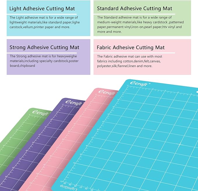 Ecraft 8-Pack 12x12 Cutting Mats, Standard/Strong/Light/Fabric Adhesive