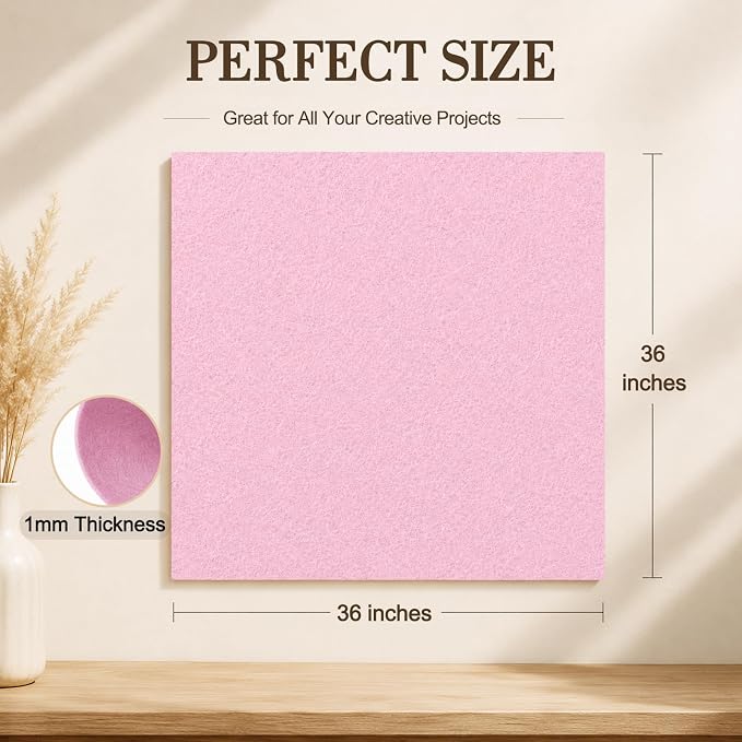 Baby Pink Large Felt Fabric 36" x 36", 1mm Stiff Felt Sheet, Nonwoven Fabric