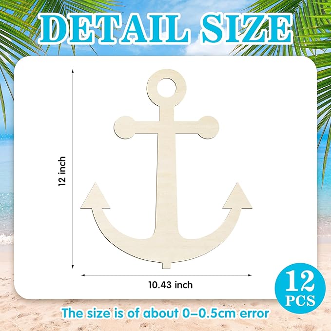24 Pack 12 Inch Blank Anchor Cutout Unfinished Wood Anchor Slices Wooden
